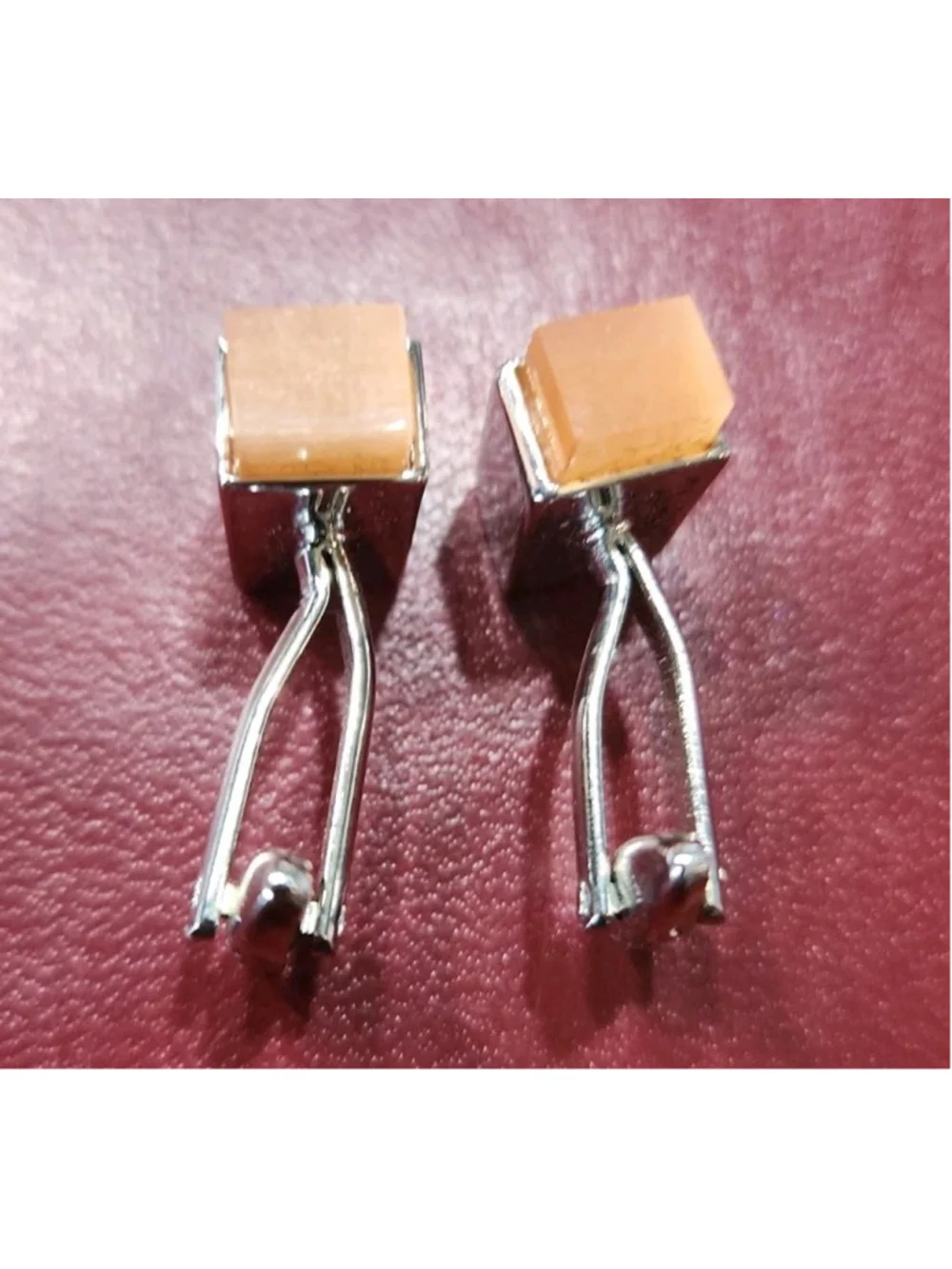 Brighton Silver Tone Rectangular Cuff Links Peach Stone NWOT